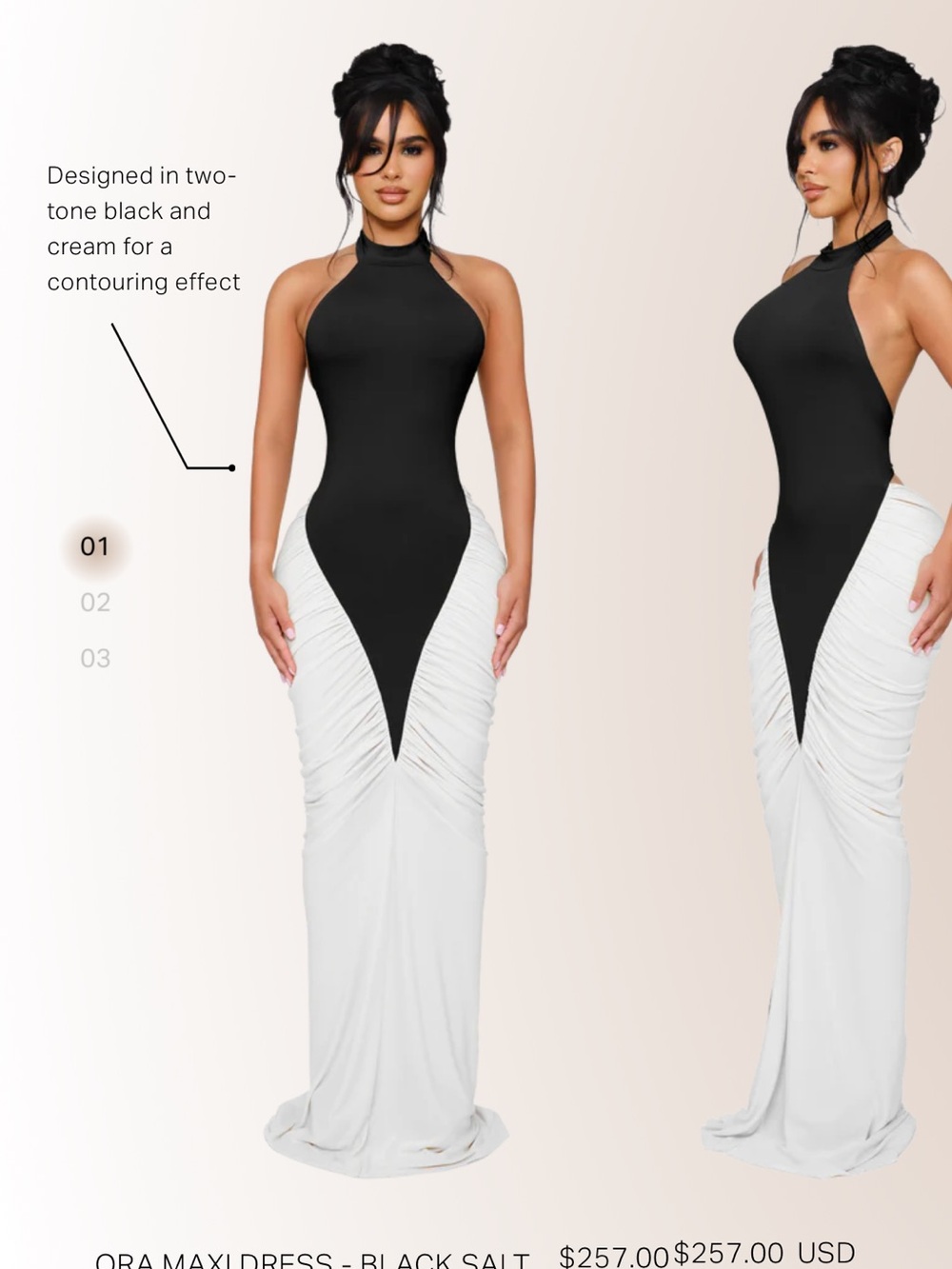 Black & Cream Contour Halter Maxi Dress